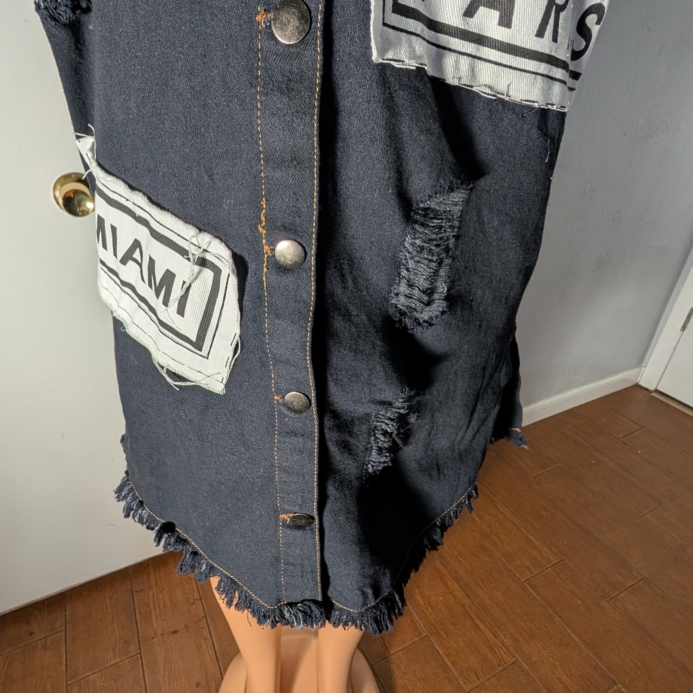 Taxi Black denim Shirt Dress patched and frayed details Size S - Picture 7 of 8